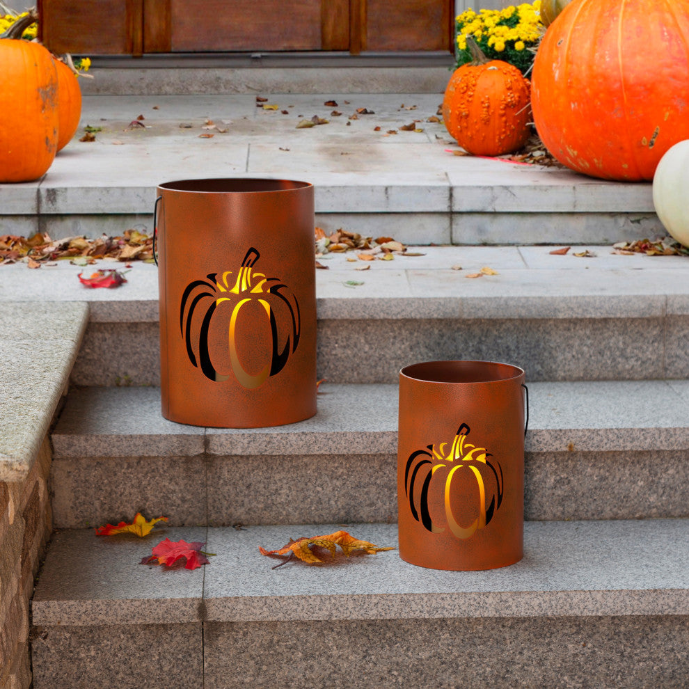 Metal Cutout Pumpkin Bucket,  Set of 2