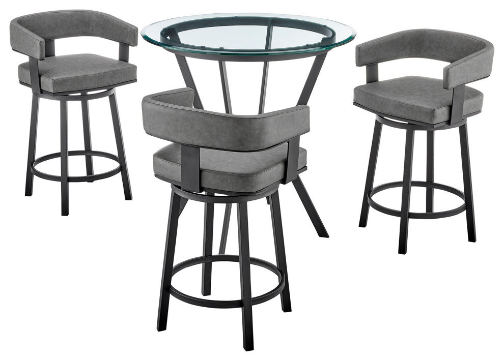 4-Piece Counter Height Dining Set In Black Metal And Gray Faux Leather