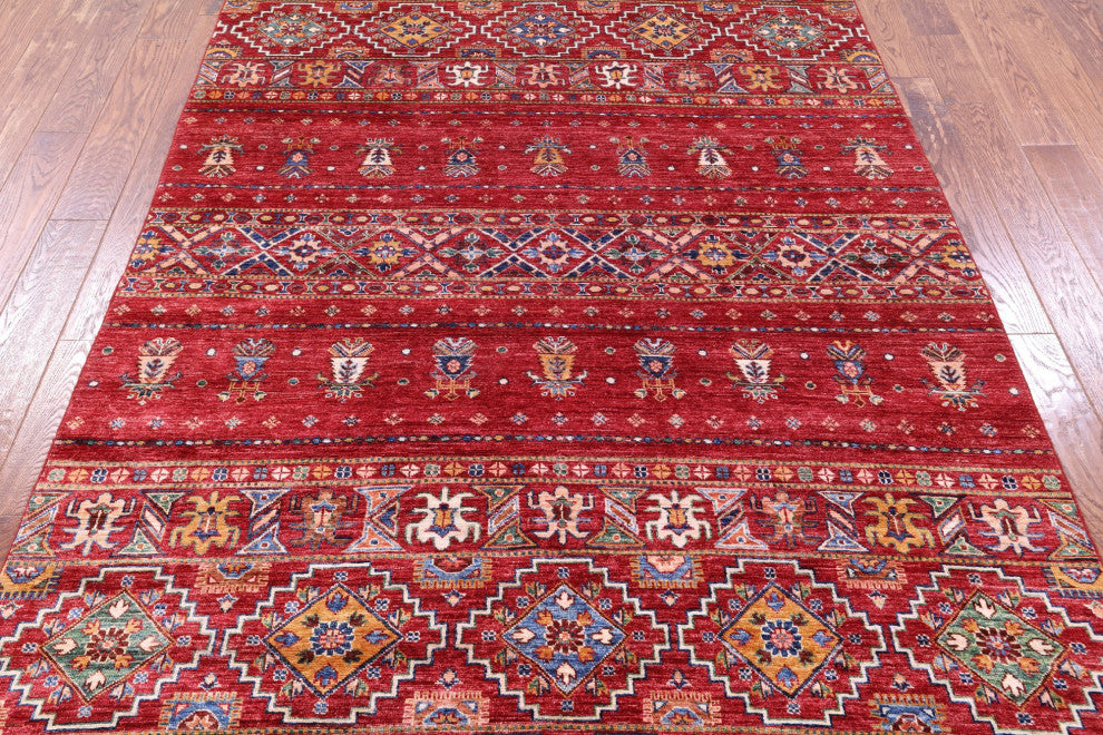 5' 8" X 8' 4" Super Kazak Khorjin Handmade Wool Rug - Q12913