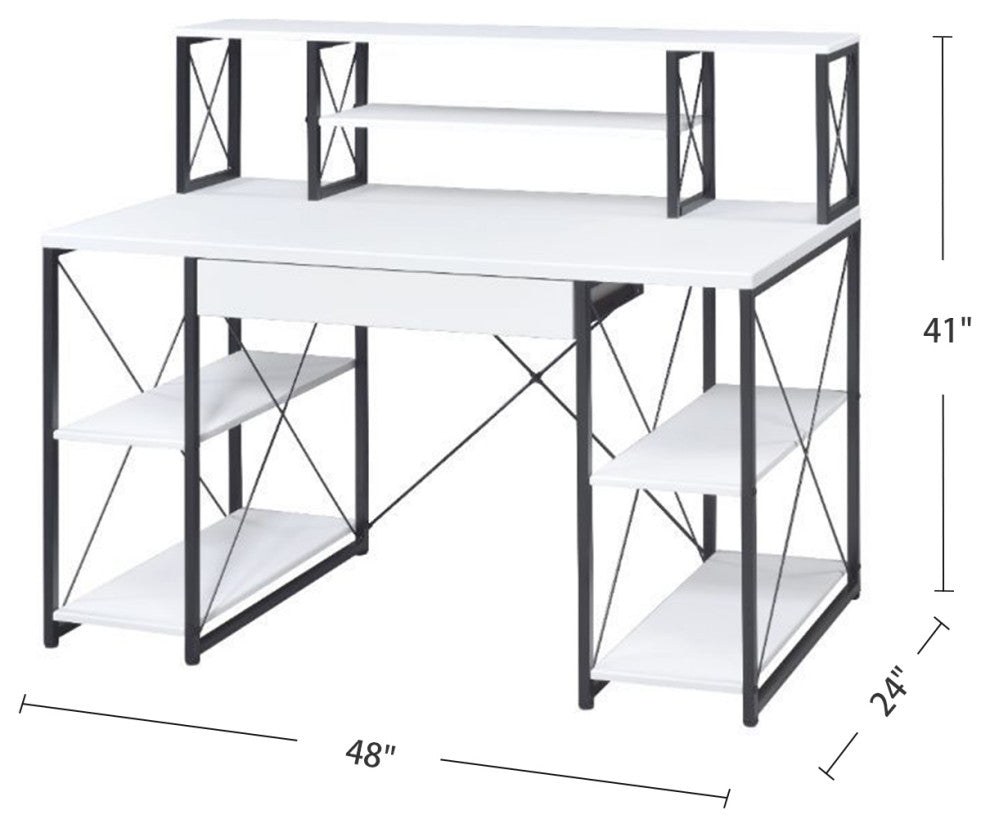 Wooden Writing Desk With Open Shelves, White