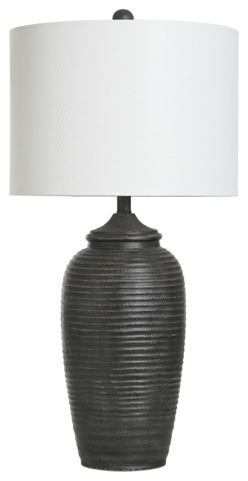 Charlotte Polyresin Table Lamp 32"H, Matte Black, Off-White Linen Hardback Shade