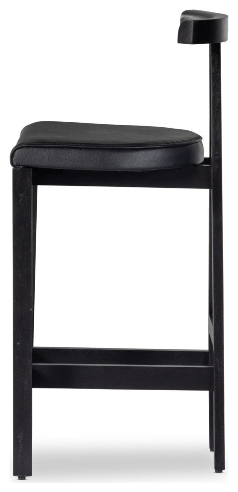 Tex Stool Black Rosa Morada, Black Leather, Bar