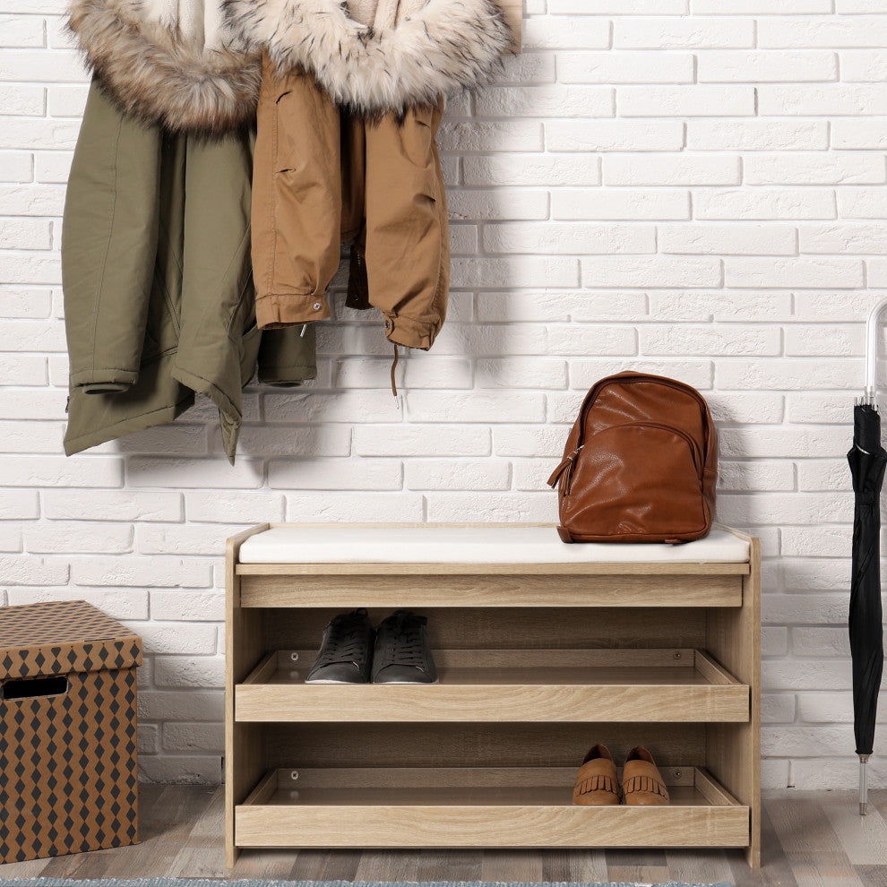 American Art Decor Grey Shoe Rack Bench Storage Unit
