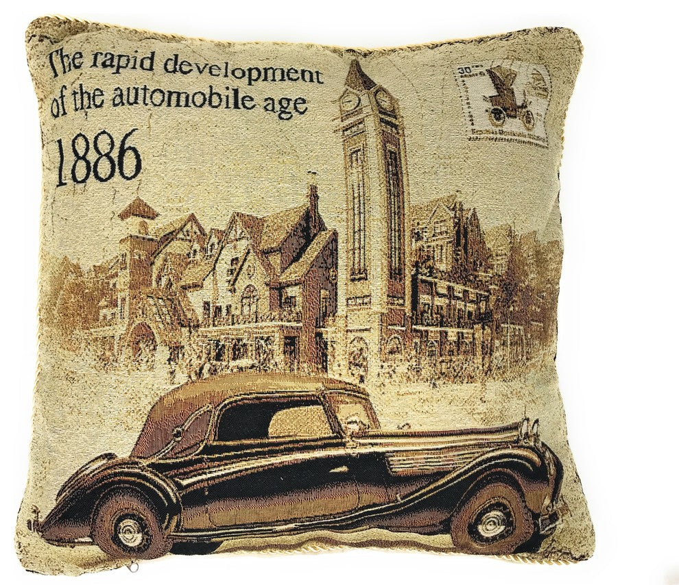 Decorative Square Woven Brown A Drive Into Town Throw Pillow Cushion Cover, 1 Pi