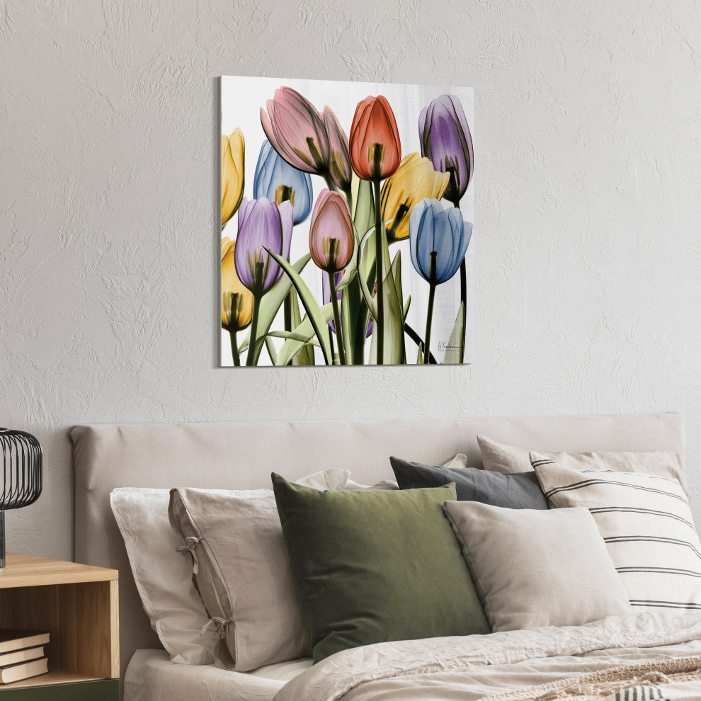 Tulip Scape X-Ray II Flower Wall Art on Frameless Free Floating Tempered Glass