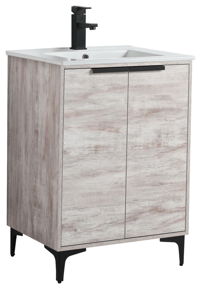 Wilmington Bath Vanity, Rustic White, 24 Inch, Black Hardware