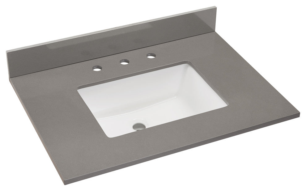 Madrid Bathroom Vanity Countertop, Concrete Gray With White Sink, 31"