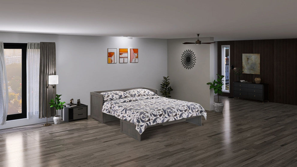 Cube Queen Size Murphy Bed Cabinet, Stonewash