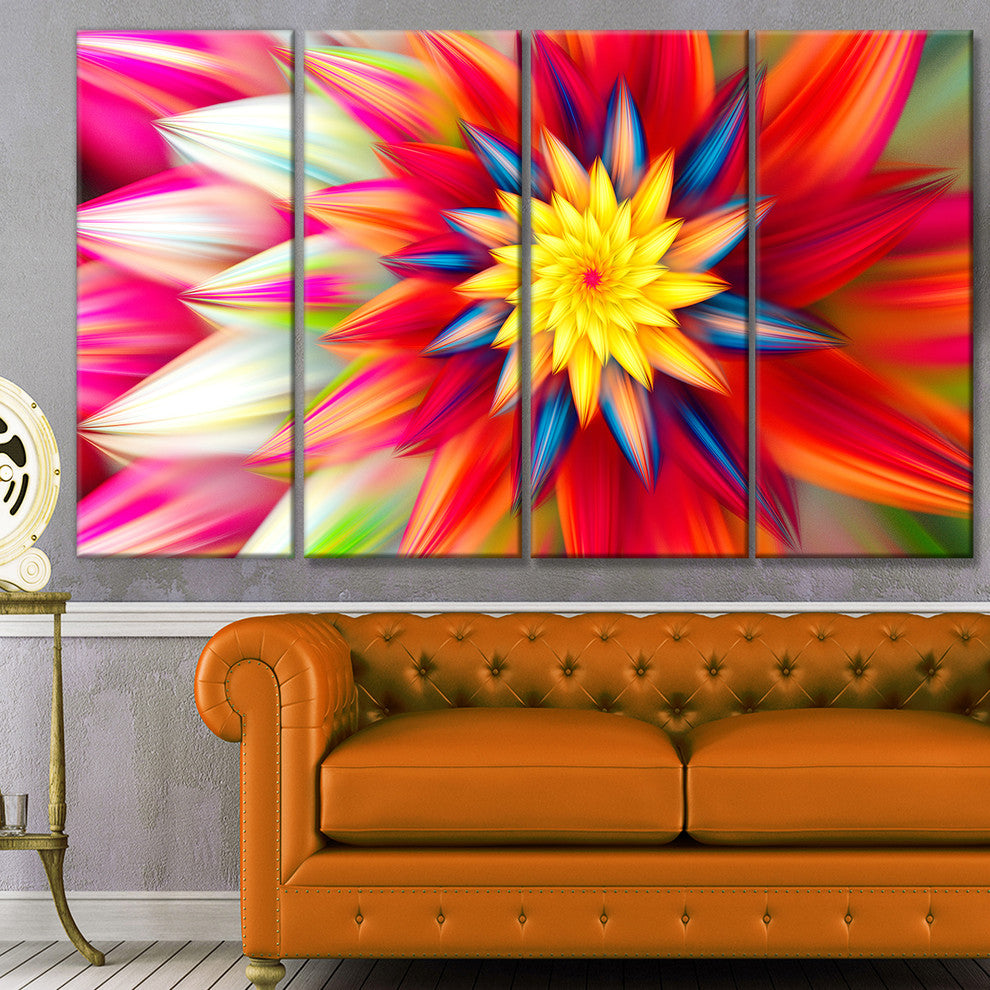 Amazing Dance of Red Petals, Floral Canvas Art Print, 48"x28", 4 Panels