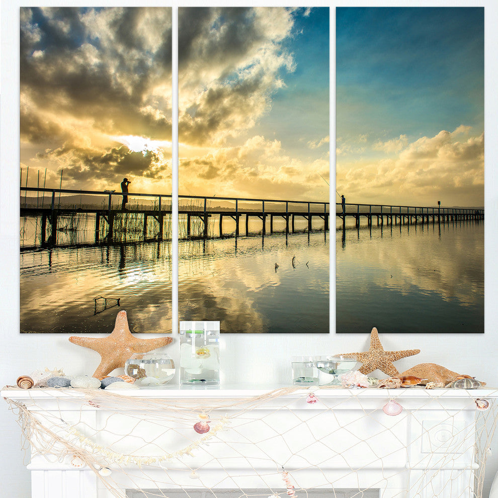 "Long Jetty Foreshore Reserve With Clouds" Metal Wall Art, 3 Panels, 36"x28"
