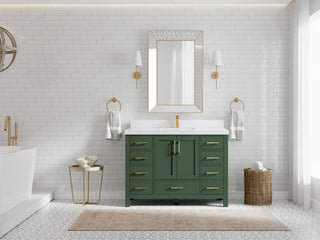 Preston Bath Vanity, Green, 48", Empira Quartz Top, Single, Freestanding