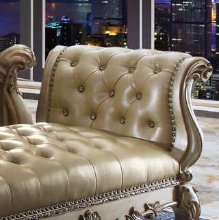 Leatherette Bench with Arms, Bone and Gold Patina