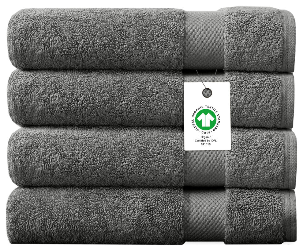 Delara 4-Piece 100% Organic Cotton Plush Bath Sheets, 36"x70", Dark Grey