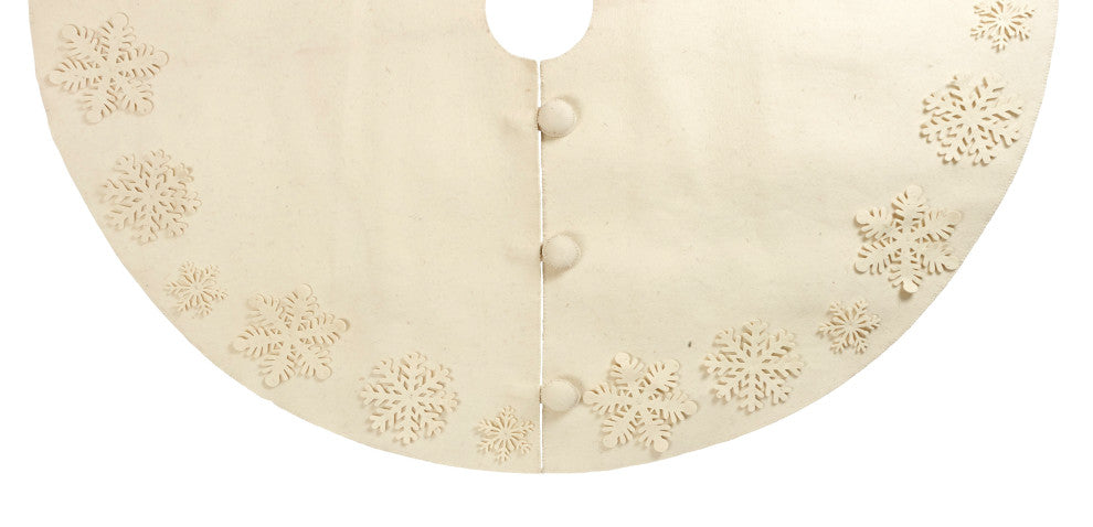 72" Handmade Christmas Tree Skirt in Felt - Tacked Snowflakes on Cream