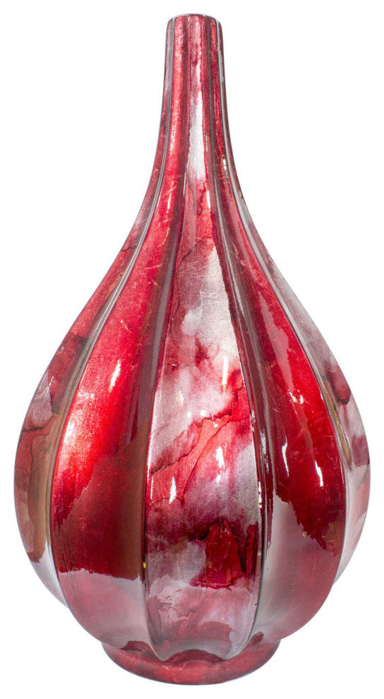 HomeRoots Kya Red and Silver Foil and Lacquer Ceramic Teardrop Vase