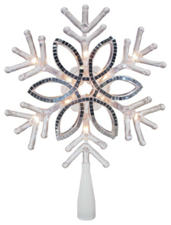 Sylvania V49420-88 Acrylic Mirrored Snowflake Christmas Tree Topper, 10", Clear