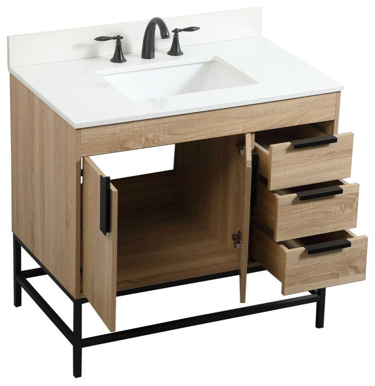 Home Living 22" Modern Mango Wood-Light Bathroom Vanity