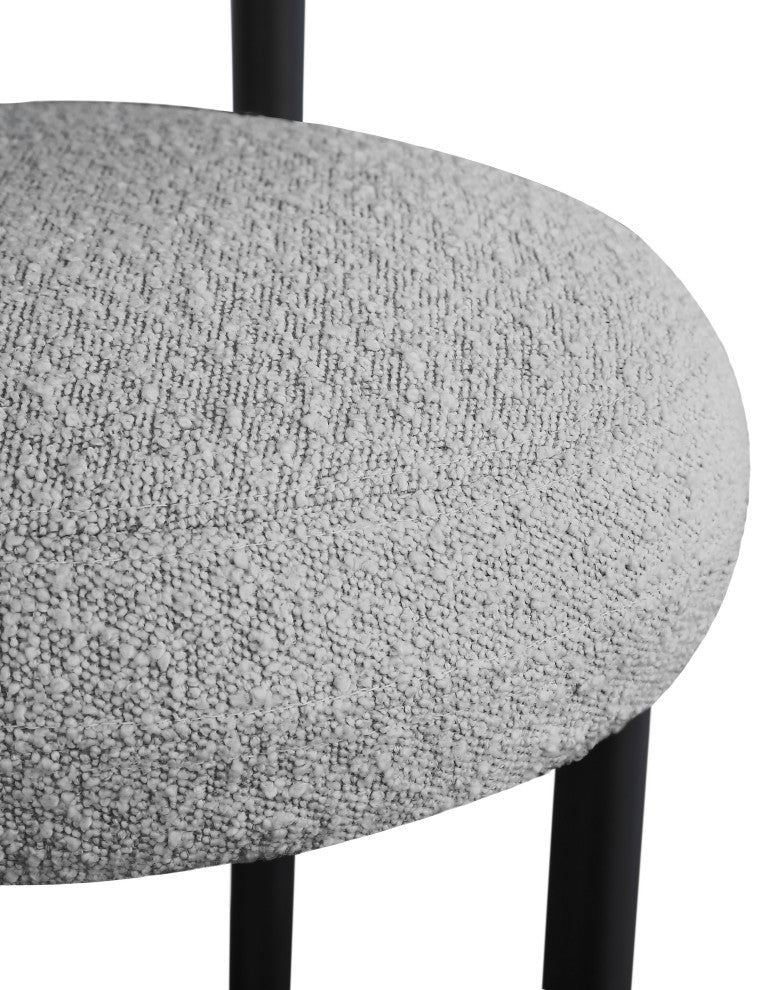 Bordeaux Upholstered Stool, Gray, Boucle Fabric, Matte Black, Set of 2