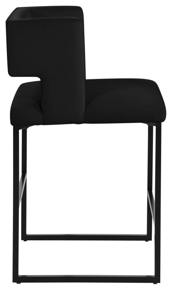 Caleb Upholstered Counter Stool, Set of 2, Black, Velvet, Matte Black