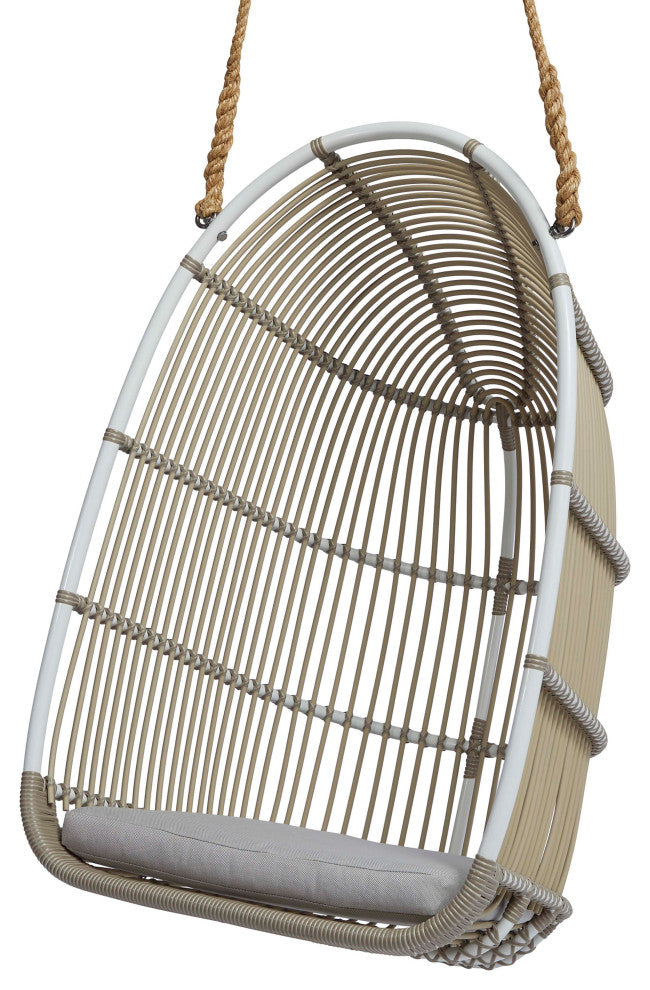 Renoir Exterior Hanging Swing Chair, Dove White - Sunbrella Sailcloth Seagull Cushion