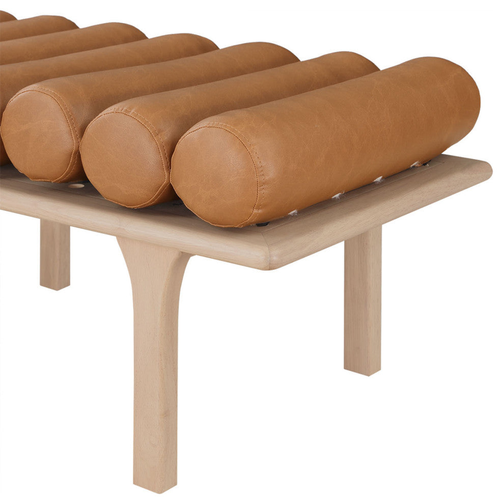 Landon Faux Leather Bench, Cognac, Natural Oak Finish