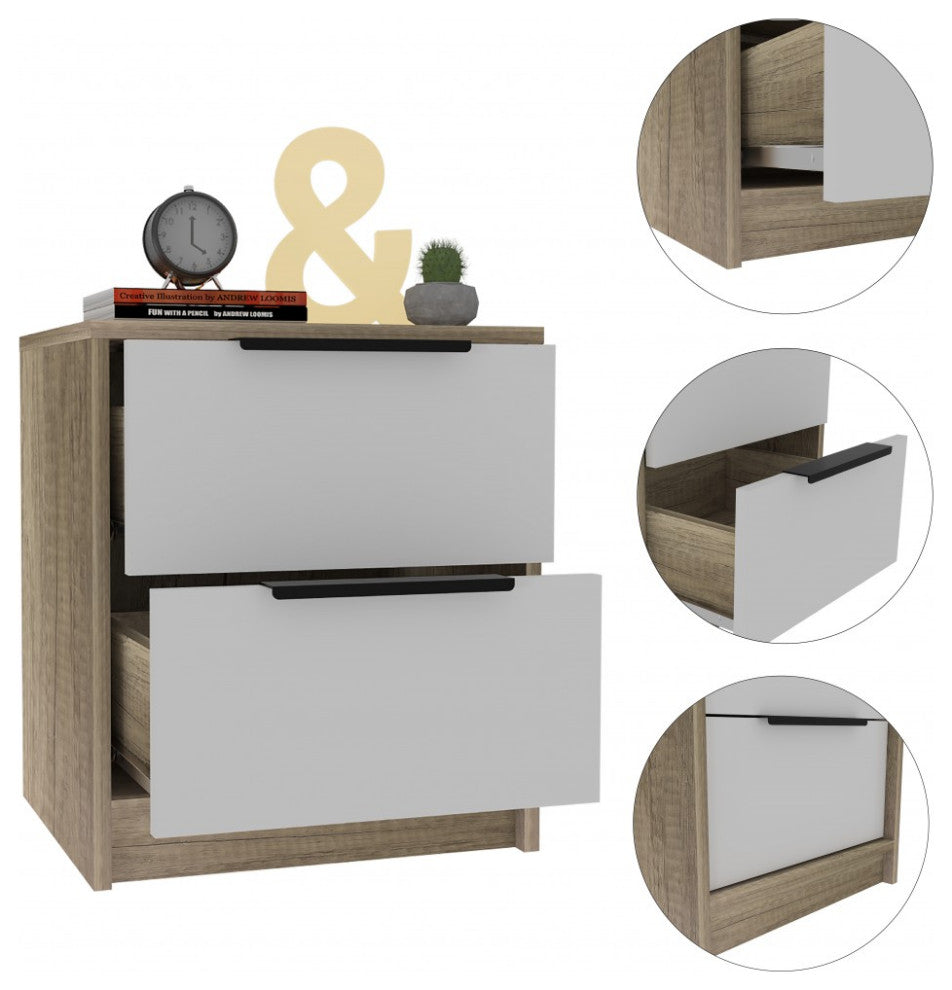 Mod Light Oak and White Two Drawer Nightstand