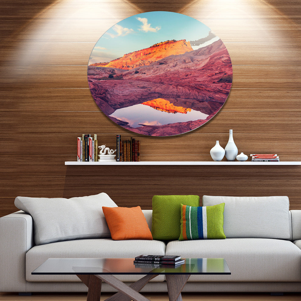 Lake In National Monument Park, Landscape Round Metal Wall Art, 11"