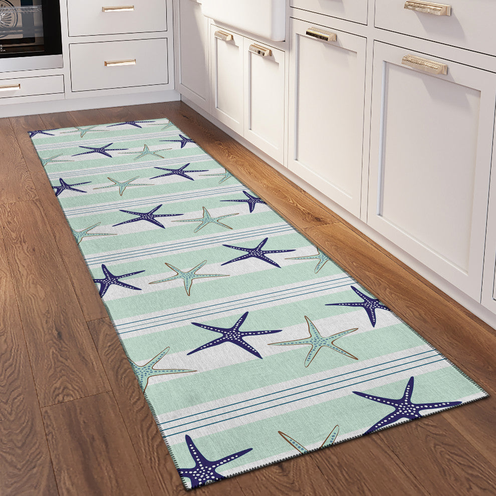 Indoor/Outdoor Seabreeze SZ12 Mist Machine Washable 2'3" x 7'6" Runner Rug