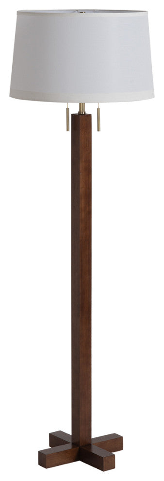 Swiss Cross Floor Lamp -Dark Walnut Wood Finish, Weather Brass, White Line Shade