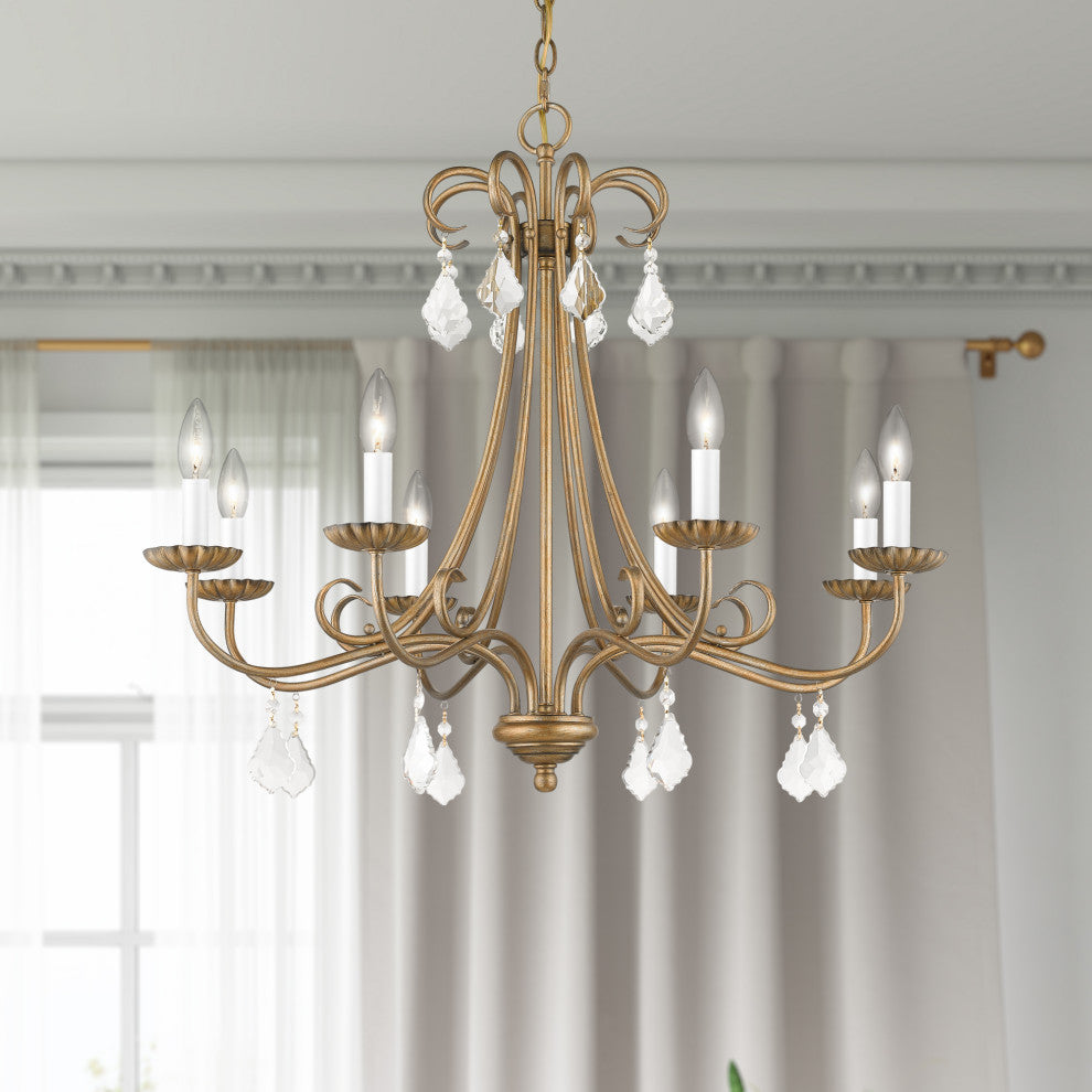 Daphne 8-Light Antique Gold Leaf Large Chandelier, Clear Crystals