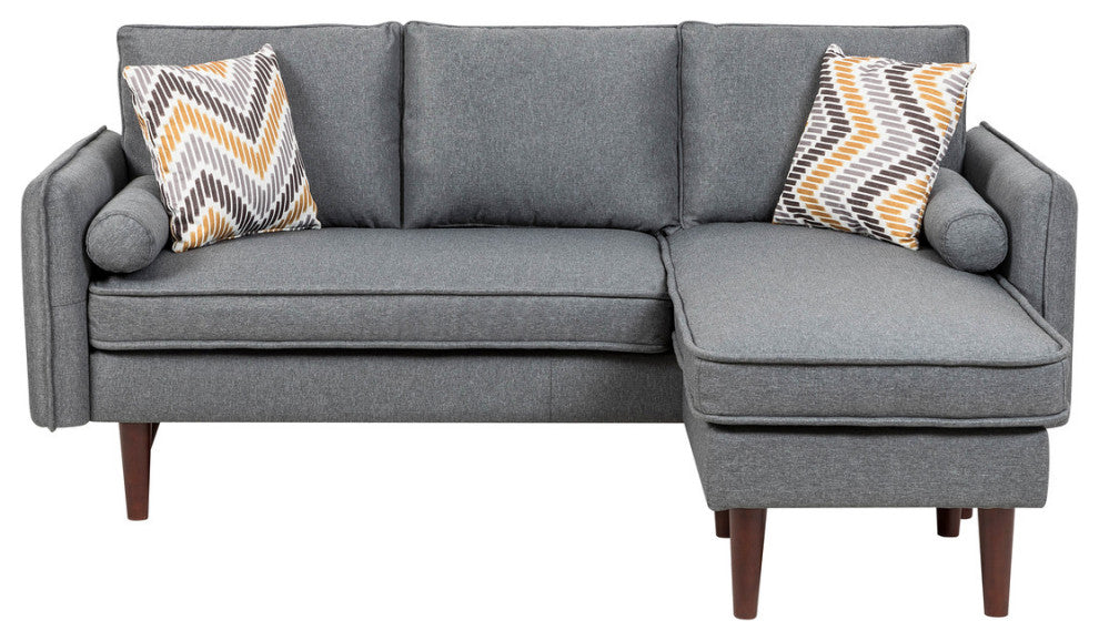 Mia Gray Linen Fabric Sectional Sofa Chaise With USB Charger and Pillows