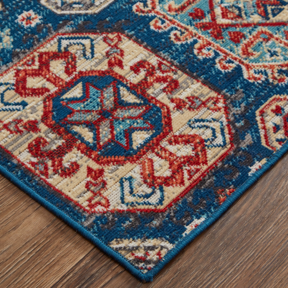 Weave & Wander Kezia Rug, Classic Blue/True Red, 2ft-10in x 7ft-10in
