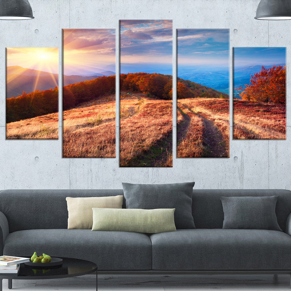 Beautiful Carpathian Mountains, Landscape Canvas Art Print, 60"x32", 5 Panels