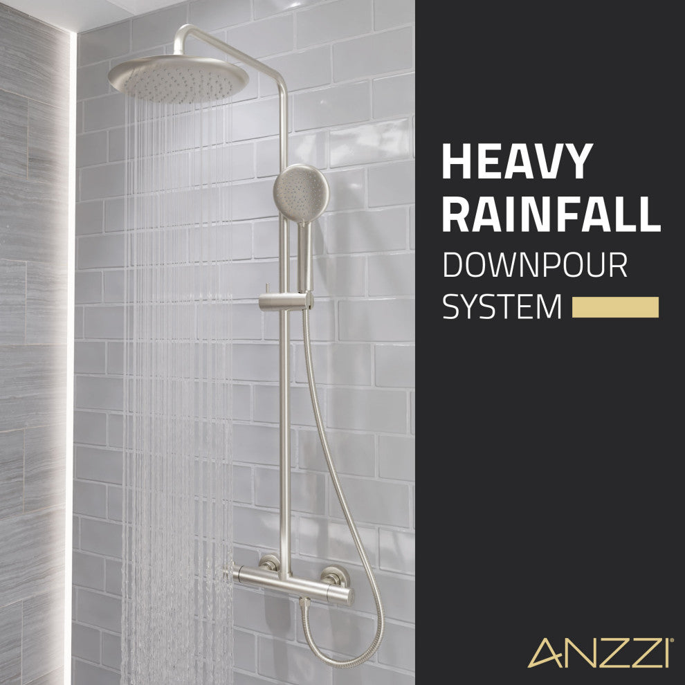 Heavy Rainfall Stainless Steel Shower Bar with Hand Sprayer, Brushed Nickel