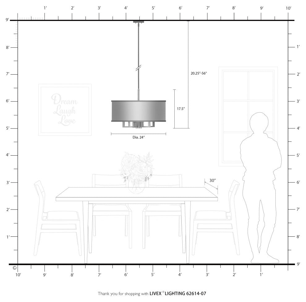 Livex Lighting 6 + 1 Light Pendant Chandelier, Bronze