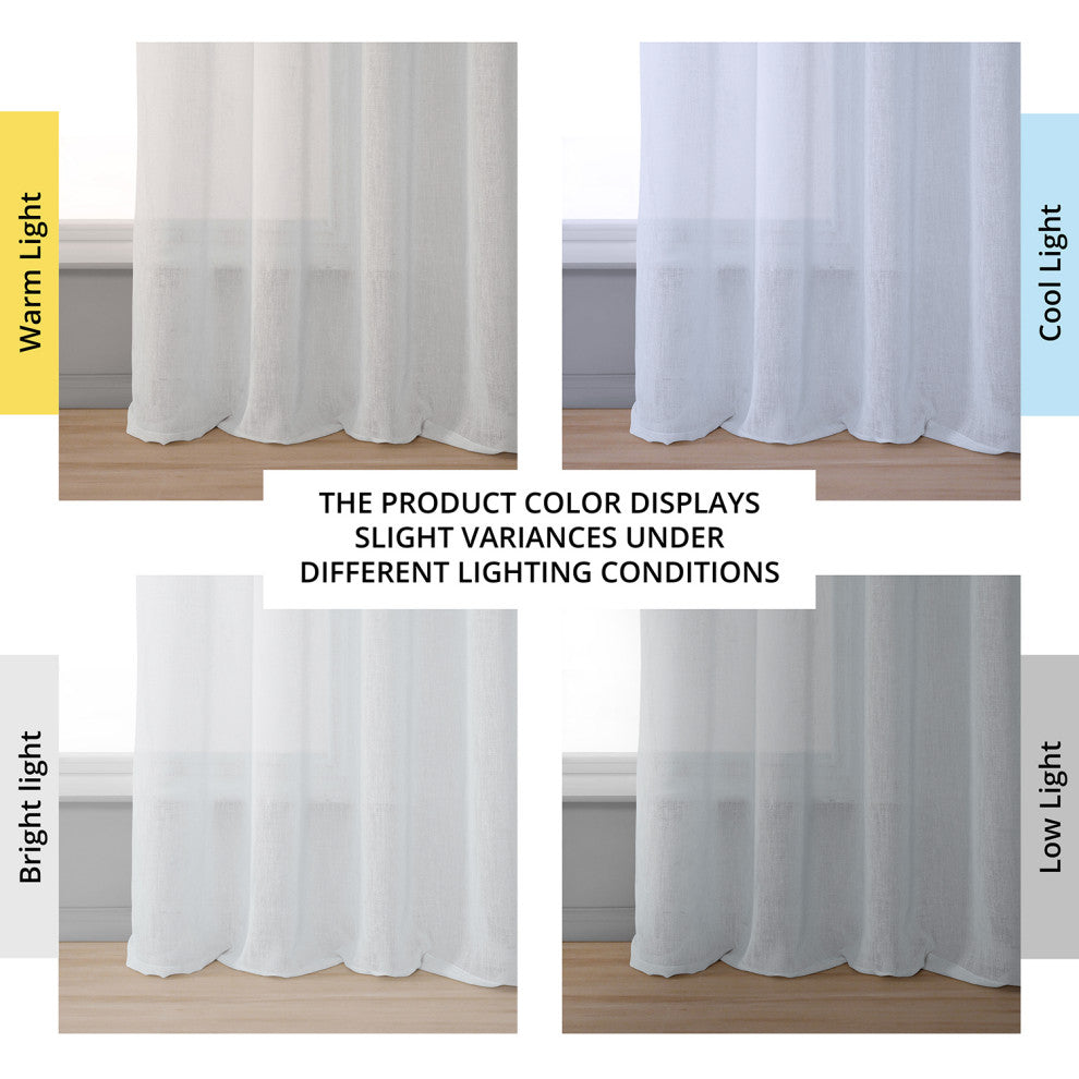 Grommet Solid FauxLinen Sheer Curtain, Single Panel, Aspen White, 50"x120"