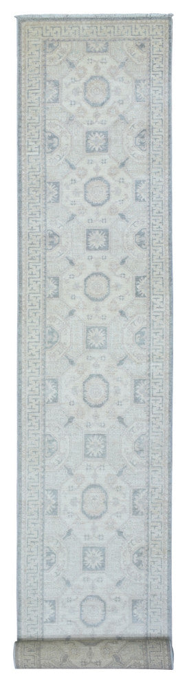 Cream, Hand Knotted White Wash Peshawar, Pure Wool XL Runner Rug, 2'9"x18'9"