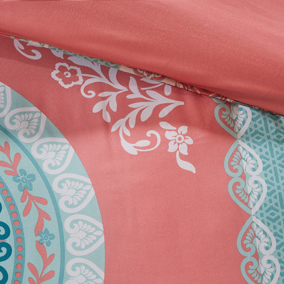 Intelligent Design Loretta Boho Comforter Set With Bed Sheets, Coral