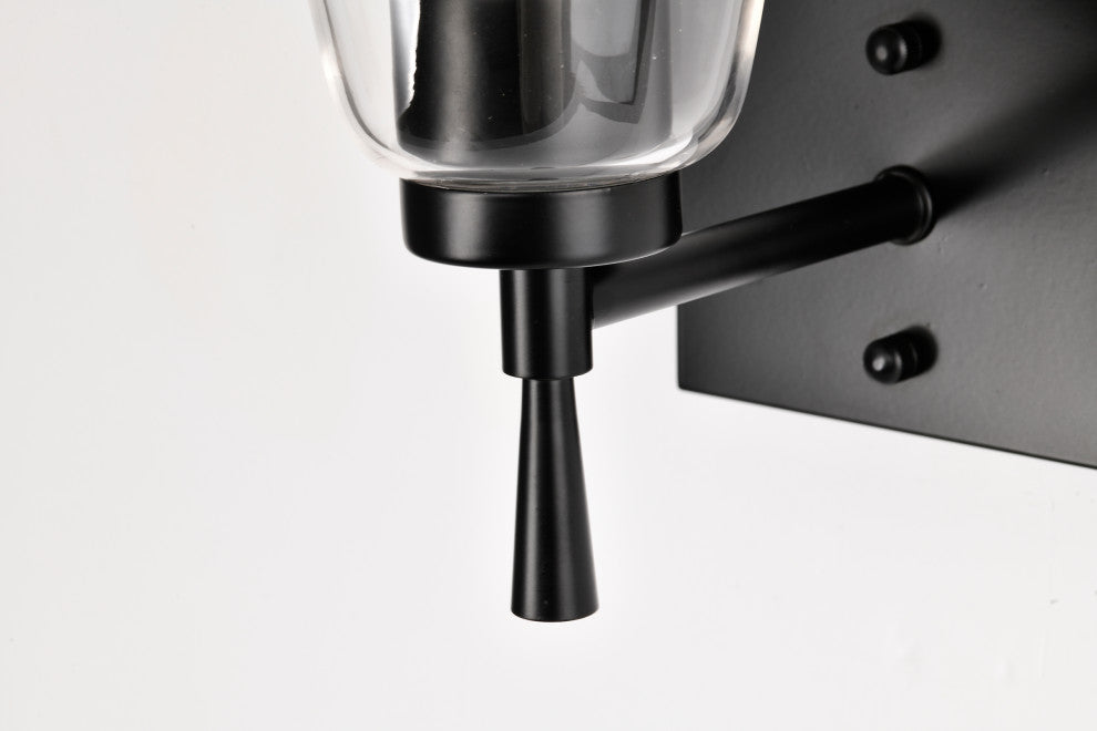 1-Light Matte Black Indoor Wall Sconce With Clear Cone Glass Shade