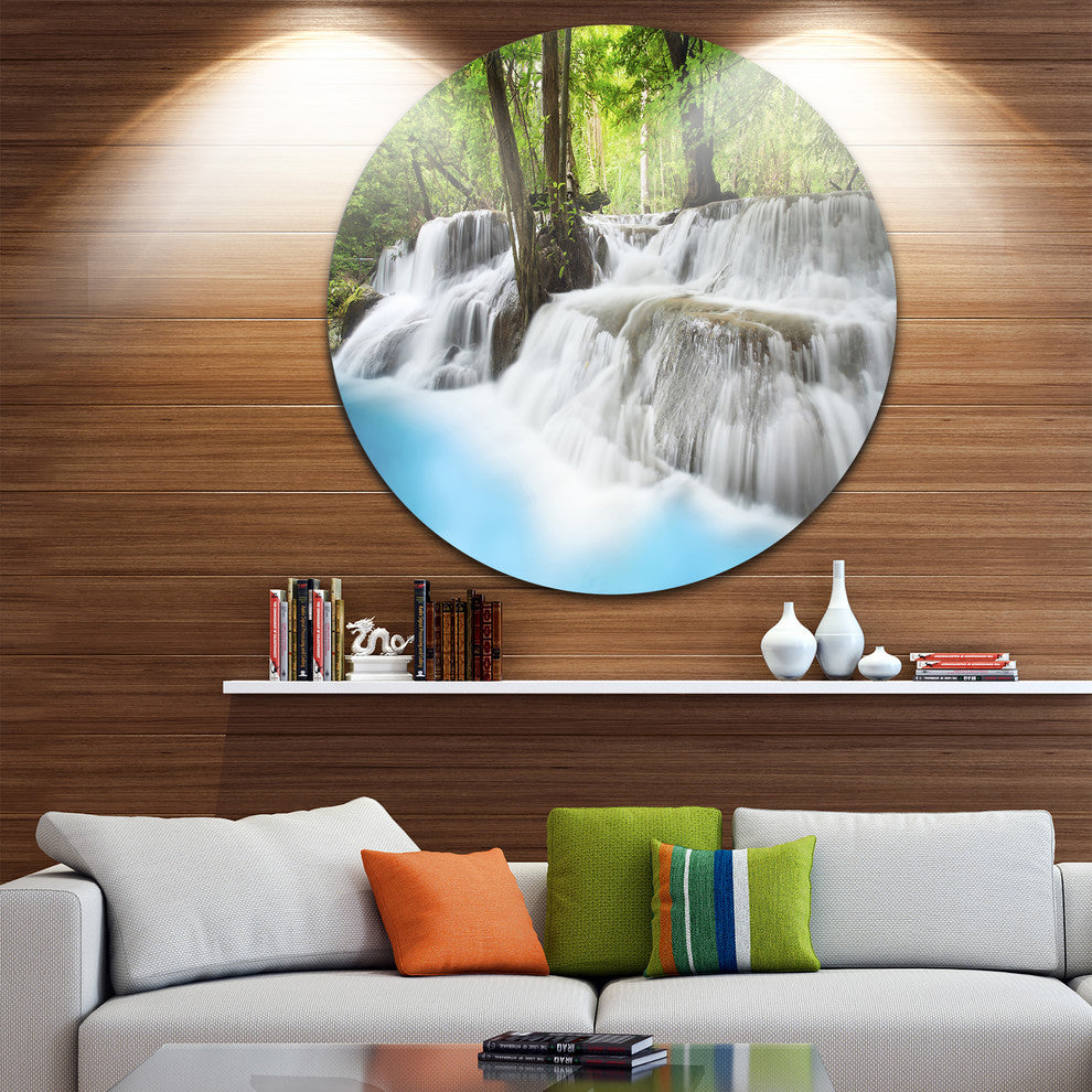 Erawan Waterfall, Photography Round Metal Wall Art, 11"