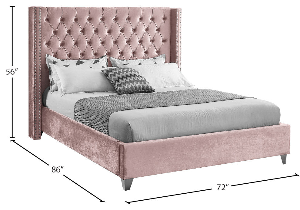 Ames Velvet Bed, Pink, Queen