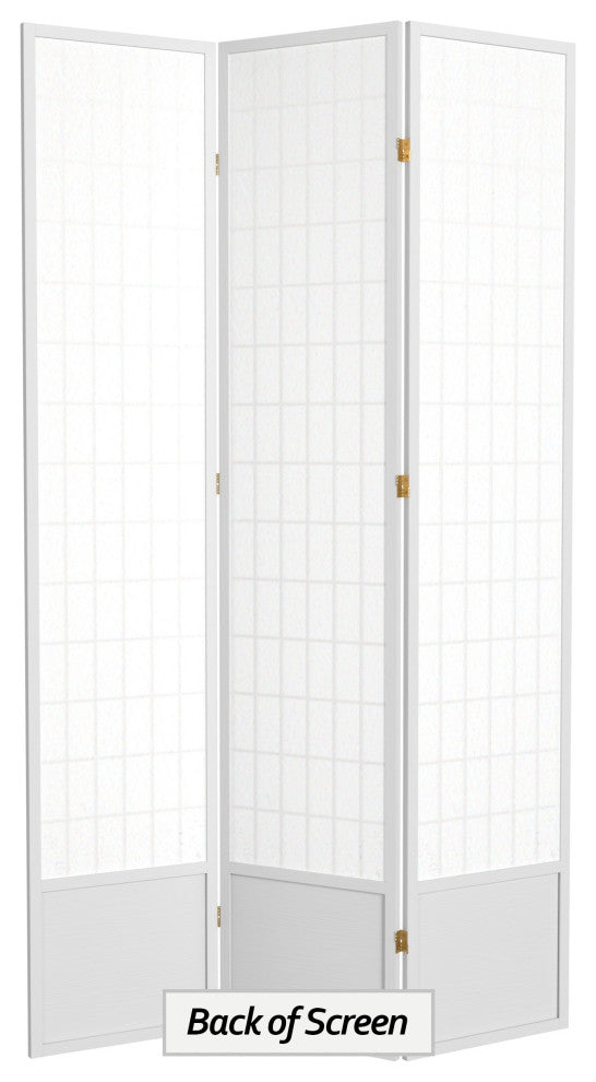 7' Tall Window Pane Shoji Screen, White, 3 Panels