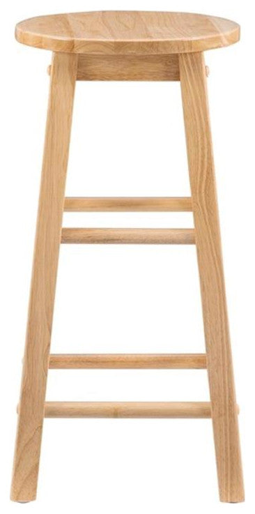 Linon Sims Classic 24" Backless Round Counter Stool in Natural Brown Rubberwood