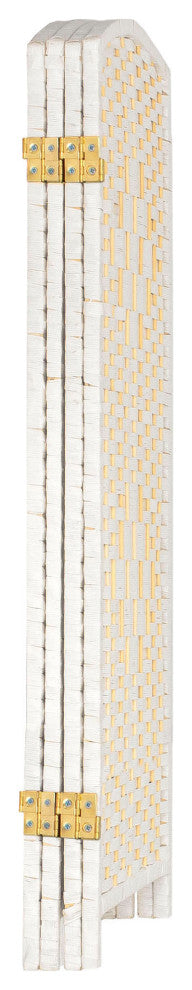 3 ft. Short Diamond Weave Fiber Room Divider White 4 Panel