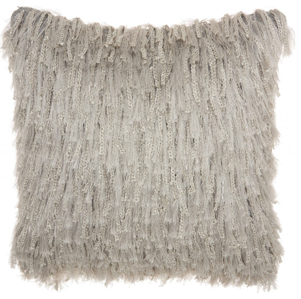 Soft Light Gray Shag Accent Pillow