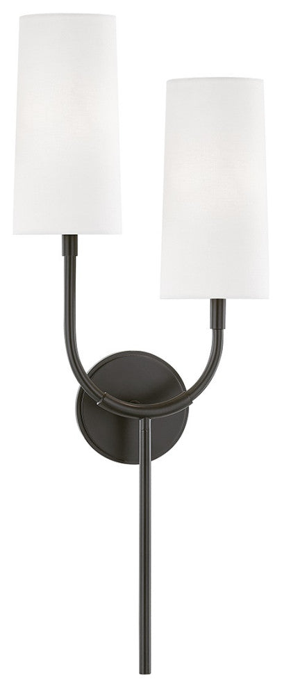 Vesper 2 Light Wall Sconce, White Linen Shade, Old Bronze