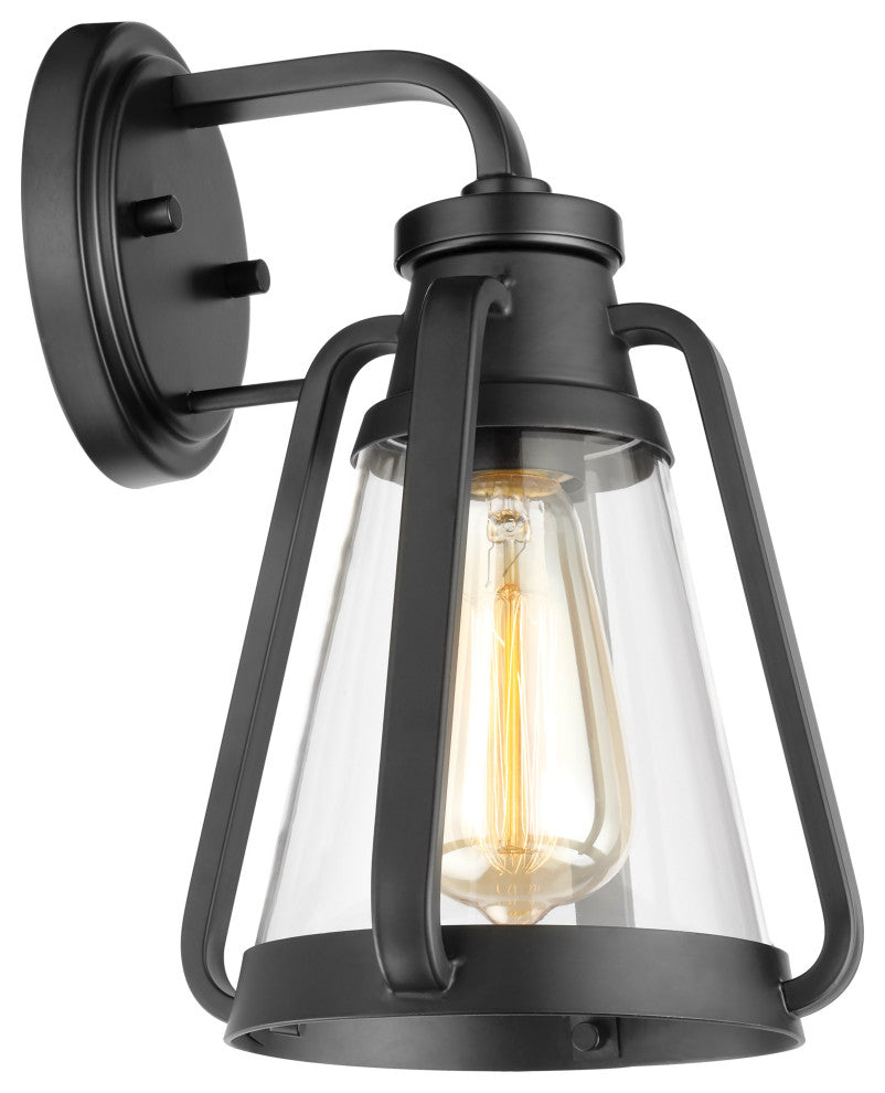Everett 1-Light Small Wall Sconce, Matte Black With Clear Glass