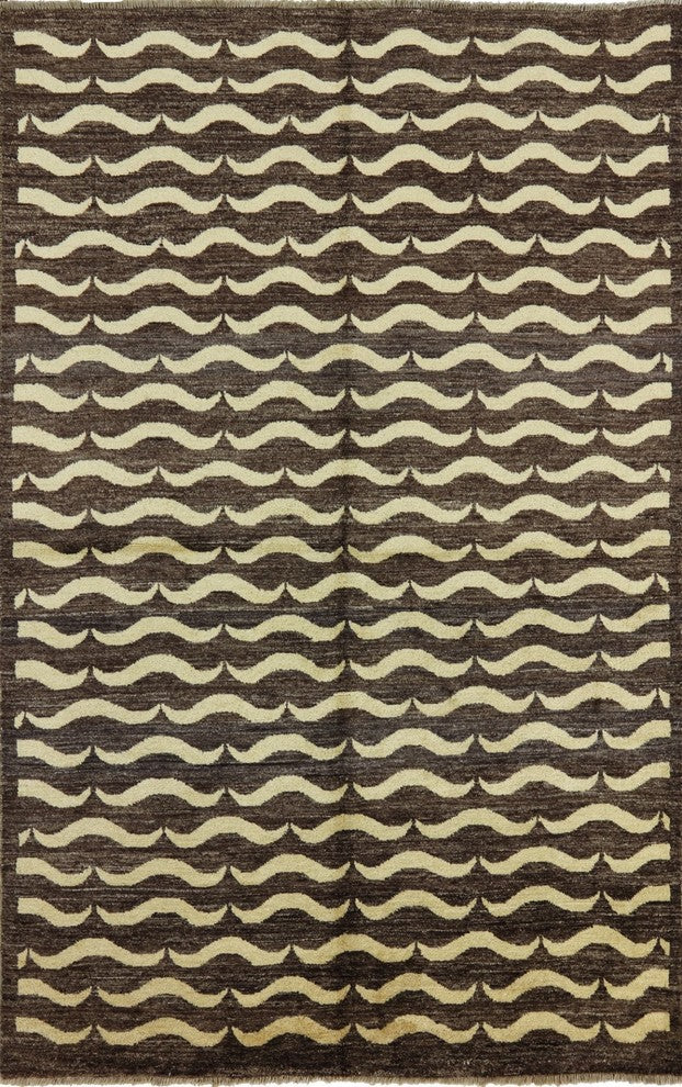 New 6'x8' Brown All Over Mustache Design Gabbeh Hand Knotted Wool Area Rug H8581