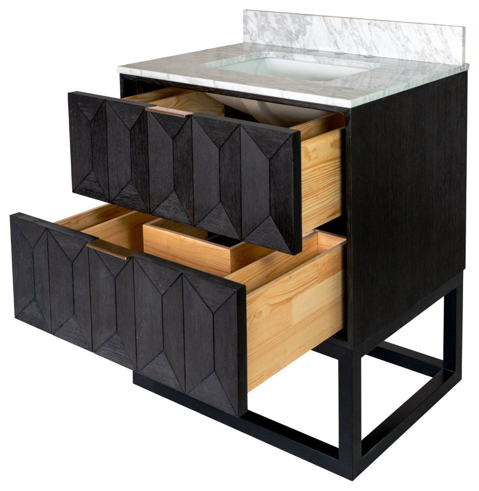 Henley 30" Bathroom Vanity, Dark Oak, Top: Carrara Marble