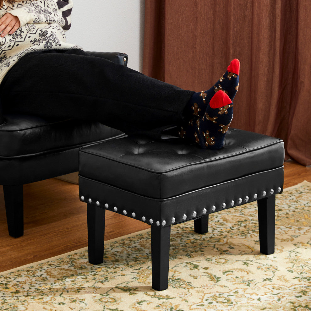 Set of 2 Accent Chair and Accent Stool, Black
